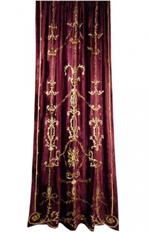 Regina Claret Velvet  Embroidered Curtain 