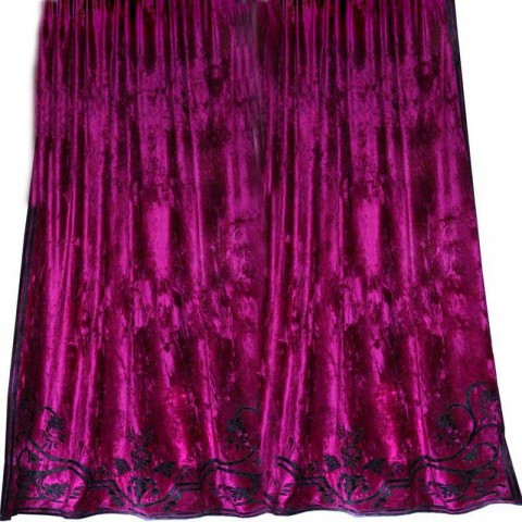 Alison Fuschia Pink Velvet Appliqued Curtain 