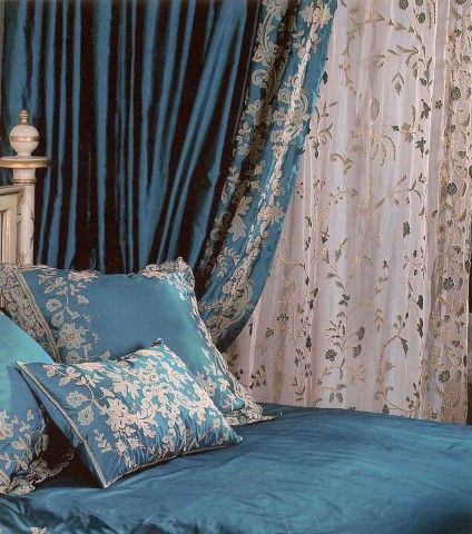 Juliet Teal Silk  Embroidered Curtain 