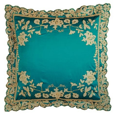 Juliet Teal Silk  Embroidered Cushion cover Large