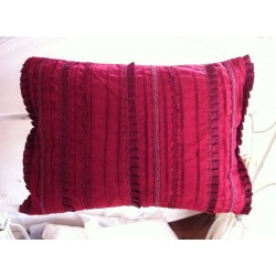 Wine Red Pleated Cushion Cover 