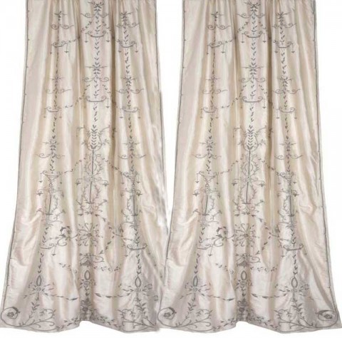 Regina Ivory Silk  Embroidered Curtain 